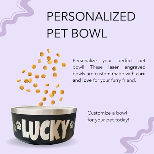 Custom Dog Bowl with Paws and Name - Engraved, Nonslip, Personalized, Custom Cat Bowl, 304 Stainless Steel, Feeding, Pet Supplies (Teal, Large -64oz) - color: Teal, size: Large -64oz
