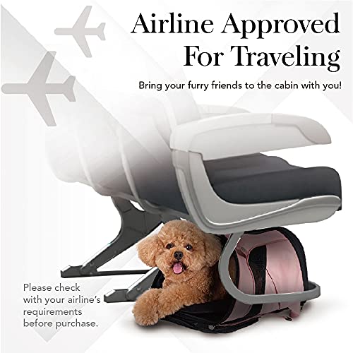 ibiyaya - Airline Approved Pet Carrier for Small to Medium Dogs and Cats - Dog Backpack Carrier, Breathable Mesh Material with Magnetic Buttons, Side Pockets, and Auto-Lock Zipper - Coral Pink