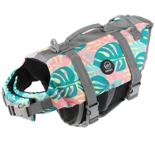EMUST Dog Life Vests, Adjustable Pet Life Jacket with Rescue Handle, Dog Flotation Vest for Small/Medium/Large Dogs, XS, Greenleaf - color: GreenLeaf, size: XS