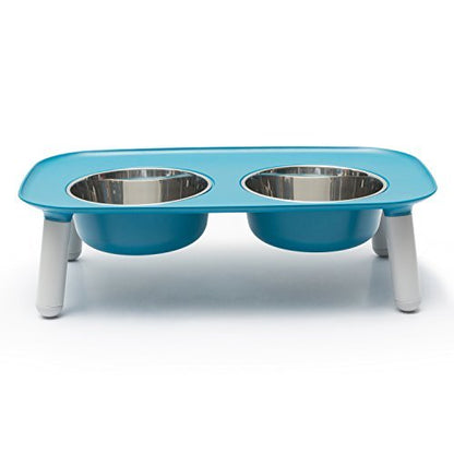 Messy Mutts Elevated Double Feeder with Stainless Bowls | Adjustable Height 3”, 5”, or 10” | Adjustable Standing Feeder for Dogs | 5 Cups per Bowl | Blue - color: Blue