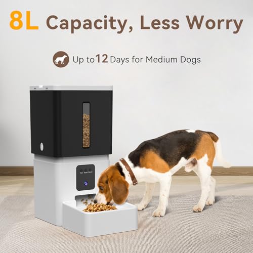 UTCG Automatic Dog Feeder with Camera: 8L/33 Cups 5G WiFi Timed Food Dispenser for Medium Dogs - 1080P HD Night Vision Video Recording 2-Way Audio APP Control - size: 8L for Medium Dogs