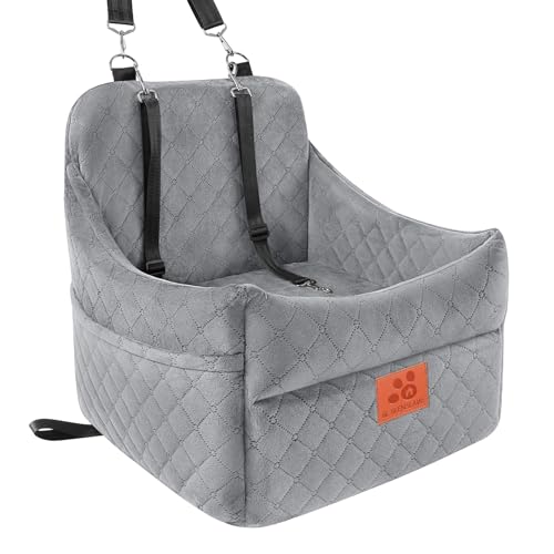 GL GLENSLAVE Dog Car Seat for Small/Medium Dogs, Dog Booster Car Seats with Thick Cushion for Dogs Under 35lbs, Detachable Washable Pet Carseat with Storage Pockets, 2 Safety Belts - color: Gray