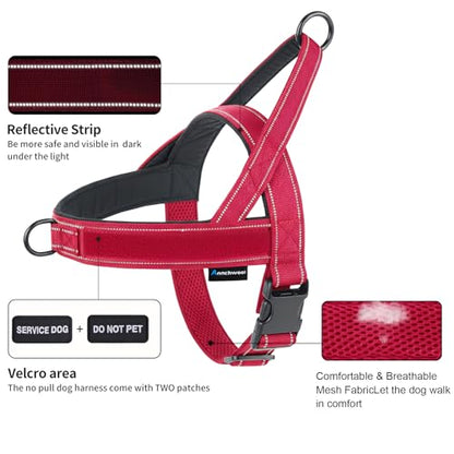 Annchwool No Pull Dog Harness,Heavy Duty Reflective Collar & Leash Set-Leash with Double Handle & Car Seatbelt Clip-Easy Control for Walking Training Medium Large Size Dogs(Red,S) - color: Red, size: S