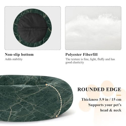 Calming Dog Bed for Small Dogs & Cats Plush Washable Donut Bed | Green Marble 20" Anti Anxiety Round Pet Bed with Raised Rim, Warm & Anti-Slip Cushion for Indoor Pets - size: 20 inch
