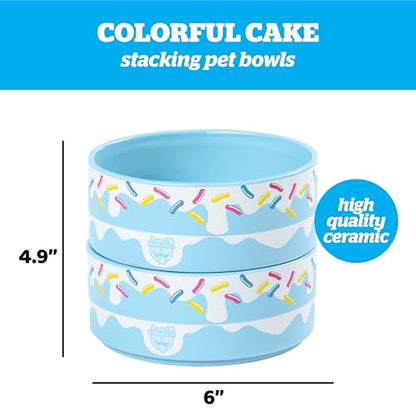 Cake Pet Bowl Set, Ceramic Food and Water Bowls, Non-Slip Spill-Resistant Design, for Cats and Dogs, Set of Two, Dishwasher Safe, Indoor Pet Feeding
