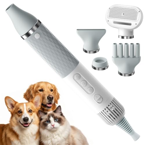 Portable Dog Dryer, High Velocity Pet Dryer with 0.6lb Ultra-Lightweight,3 Speeds & 4 Temp for All Breeds & Sizes, Dog Grooming Hair Dryer with 4 Nozzles & Slicker Brush,GFCI Plug,110000RPM