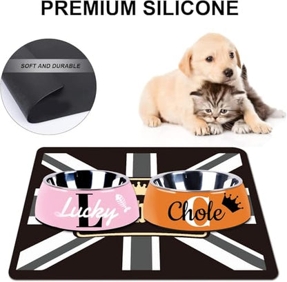 Personalized Dog & Cat Food Mat with Name | Waterproof PU Pet Bowl Mat | Non-Slip Rubber Bottom | Easy Clean | 3 Sizes (24"×16", 30"×20", 36"×24") England - color: England