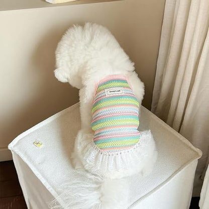 Dog Sling Tank Top with Tulle Skirt, Colorful Striped Pet T-Shirt (Pink, XX-Large) - color: Pink, size: XX-Large