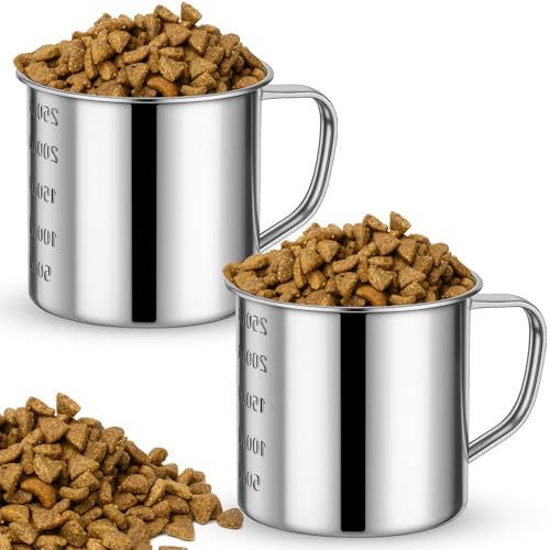2 Pcs Dog Food Scoop 1 Cup,304 Stainless Steel Measuring Cups with Handle Pet Food Scoop Cup Measuring Scoop for Dogs, Cats, Birds & Rabbits – Ideal for Dry Food & Treats (1 CUP) - size: 1 CUP