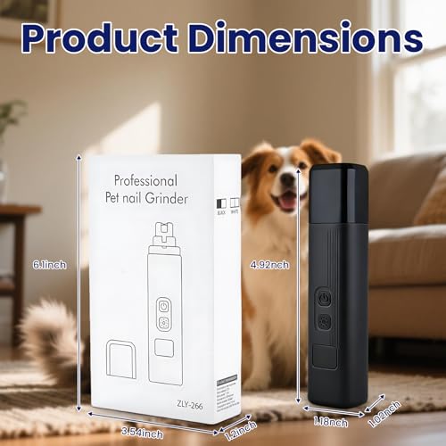 Quiet Dog Nail Grinder, Safe & Stress-Free for Sensitive Dogs Cats of All Breeds & Sizes, 3 Grinding Bits, 2-Speed, Pet Nail Trimmers, Rechargeable Painless Grooming Kit