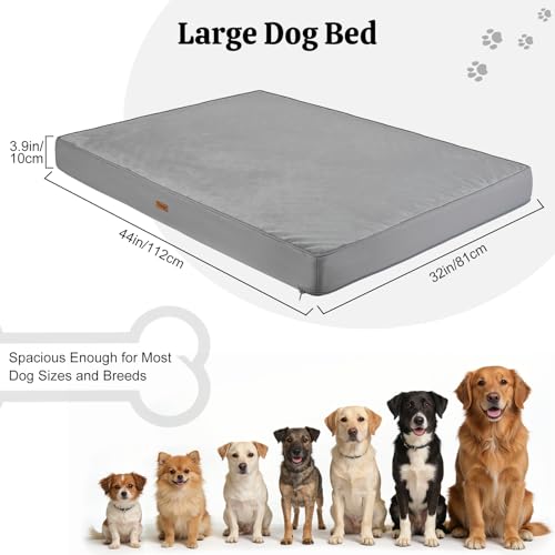 Orthopedic Dog Bed, 44" x 32" Dog Beds Large Sized, Waterproof Pet Mat, Big Pet Mattress Pad with Removable Washable Soft Plush Cover, Egg Crate Foam, Anti-Slip Bottom, Grey - color: Warm Grey