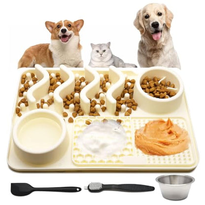 Slow Feeder Mat, Silicone Lick Mat with Suction Cups for Dog Cat, Puzzle Snuffle Mat for Pet Smell Training Bored Puppy, Interactive Sniff Mat Slow Eating Keep Busy (Beige)