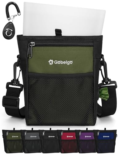 Gobeigo Dog Treat Pouch, Magnetic Closure & Sealable Silicone Bag Insert, 4-Cup Capacity – Belt Clip/Waist Belt/Crossbody Wear, Clicker Included – Great for Pet Training & Walking (Army Green) - color: Army Green