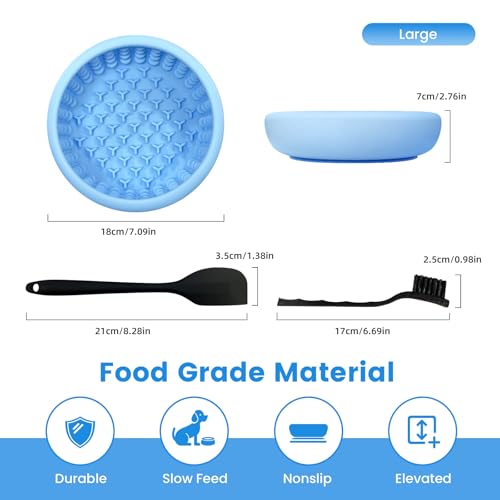 Dog Lick Bowl,Freezeable Anxiety Relief Non-Slip Silicone Treat Bowl,Durable Anti-Choking Long-Lasting Enrichment Slow Feeder Licking Mat for Small Medium Breed, BPA Free Silicone Dishwasher Safe - color: light blue, size: S
