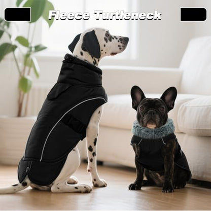 DENTRUN Warm Dog Winter Coat, Easy On Reflective Turtleneck Fleece Jacket | Adjustable buckle, easy on off, windproof & water-repellent, thick fleece snowsuit, outfit fits small to large breeds - color: Black, size: Small