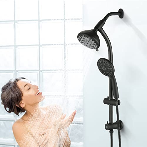 High Pressure 48-Settings Shower Head with Handheld Shower,Drill-Free 3-Way Diverter for Easy Reach,Adjustable Height Slide Bar Dual Shower Head Combo Set - Matte Black - color: Matte Black