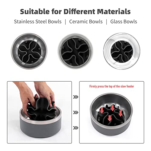 Jaoul Slow Feeder Dog Bowls Insert, Puzzle Slow Feeder Insert with 51 Octopus Suction Cups for Medium Large Size Dog Food Bowl Over 6.5" Wide (Black) - color: Black, size: Large(5.5 inch)