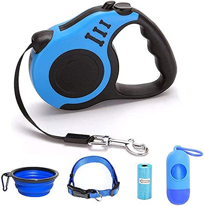 Retractable Dog Leash for Medium - Small Dogs and Cats 16.5FT Tangle Free, Heavy Duty Walking Leashes with Anti Slip Handle, Pause and Lock Strong Nylon Tape, Store Dog Leash Retractable(Blue) - color: Blue