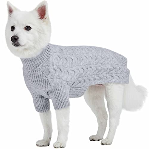 Blueberry Pet Classic Fuzzy Textured Knit Pullover Turtle-Neck Dog Sweater in Heather Grey, Back Length 10", Pack of 1 Clothes for Dogs - color: Heather Grey, Turtle-neck, size: 10 inch