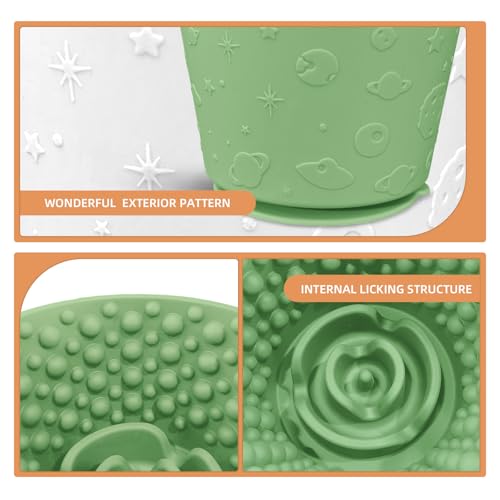 Dog Lick Bowl,Anxiety Relief Non-Slip Silicone Treat Bowl,Durable Anti-Choking Long-Lasting Enrichment Slow Feeder Licking Mat for Small Medium Large Breed,Freezable BPA Free Silicone Dishwasher Safe - color: Green, size: M-L