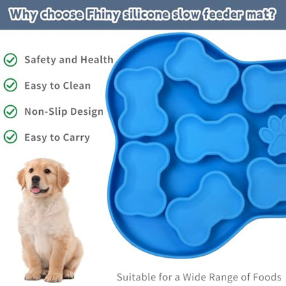 Fhiny Silicone Snuffle Mat for Dogs, Dog Puzzle Feeder Lick Mat with Suction Cups Puppy Slow Feeder Bowl for Dry and Wet Food Interactive Smell Training Encourages Natural Foraging Skill(Blue)