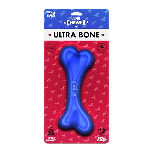 SuperChewer Tough Dog Bone Toy | Lifetime Replacement | Strong Natural Rubber | Great Dog Fetch Toy | Chew Toys for Dogs | Ultra Durable Chew Toys for Moderate Chewers | Large Breed Tested - size: Small