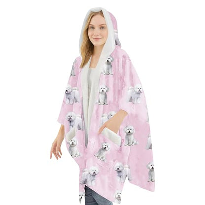 E&S Pets Sherpa Wearable Blanket Hoodie for Women – Soft Fleece Snuggs Wrap – 32 Dog & Cat Breeds – Warm Pet Lover Gifts - color: Bichon Frise