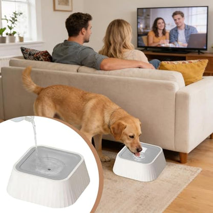 Spill Proof Dog Water Bowl 37oz, Large Capacity No Drip Pet Dispenser with Non-Slip Base, Slow Water Bowl for Dogs Puppies Indoor Outdoor Use, 22x22x8cm - color: Gray