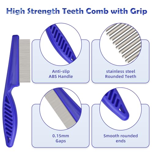 Flea Comb for Cats Dogs, 6 Pack Pet Lice Comb Set Pet Grooming Pets for Small, Medium & Large Pets (Blue) - color: Blue
