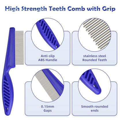 Flea Comb for Cats Dogs, 6 Pack Pet Lice Comb Set Pet Grooming Pets for Small, Medium & Large Pets (Blue) - color: Blue