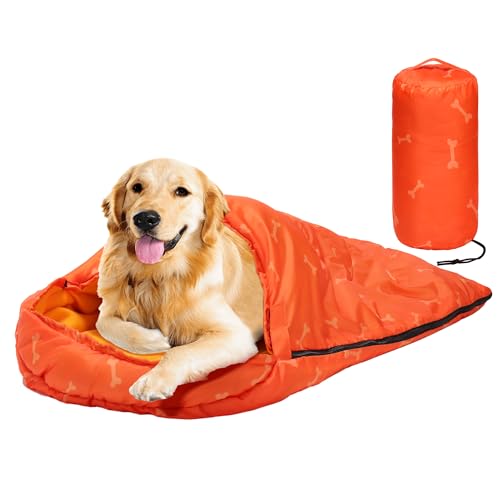 Lifeunion Dog Sleeping Bag with Storage Bag Waterproof Warm Packable Dog Bed for Travel Camping Hiking Backpacking - color: Orange