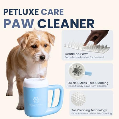 Dog Paw Cleaner, Paw Washer Cup with Soft Silicone Bristles, Portable Dog Foot Washer, 4-in-1 Paw Cleaner Kit with Paw Balm, Microfiber Towel & Grooming Brush (Blue, Small) - color: Blue, size: Small