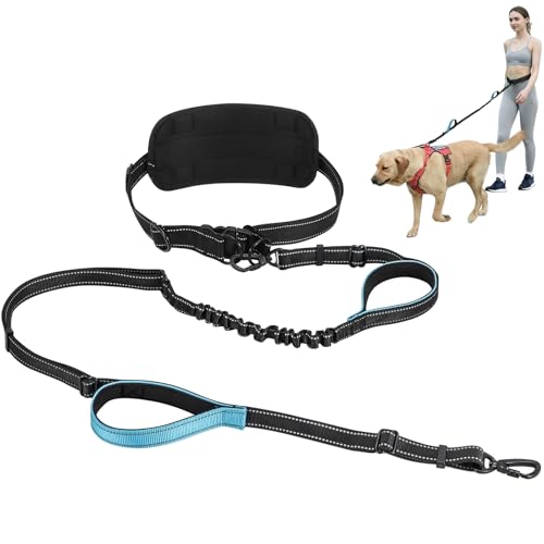 Hands Free Waist Dog Leash, 6-8FT Bungee Leash for 40-125lbs Dogs Walking - color: 1 Dog – Shadow Black