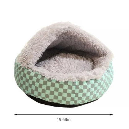 ound Hooded Cat Bed and Dog Bed with Covered Cave, Cat Bed for Small Dogs, Faux Fur Cuddle Pillow Round Recessed Cat Bed, Automatic Warming Donut Cat Bed (Pink) - color: pink