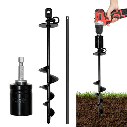 Dog Tie Out Stake Heavy Duty: 14.9in x0.47in Spiral Ground Anchor with 360° Stainless Swivel, Drill Adapter and Manual Steel Rod, Strong Tie Out System for Large Dogs in Yard and Outdoor Use