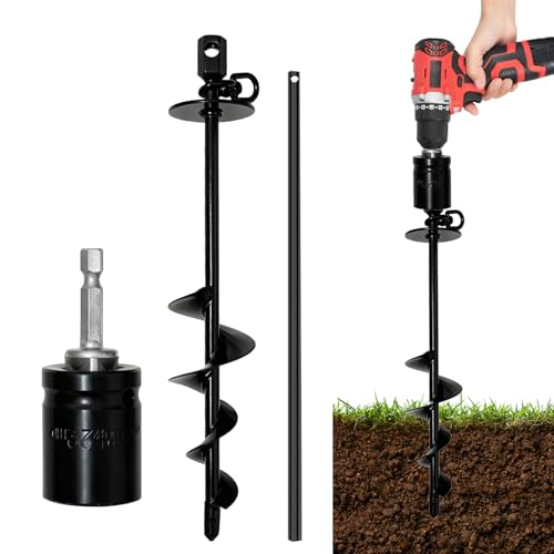 Dog Tie Out Stake Heavy Duty: 14.9in x0.47in Spiral Ground Anchor with 360° Stainless Swivel, Drill Adapter and Manual Steel Rod, Strong Tie Out System for Large Dogs in Yard and Outdoor Use