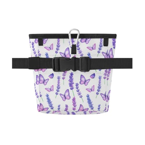 Lavender Water-Resistant Dog Treat Pouch, 3 Ways to Wear Treat Bag with Magnetic Closure & Reflective Strip, Hands-Free for Pet Training, Walking