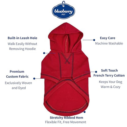 Blueberry Pet Essentials Hoodie – 10″ Soft Cotton‑Blend Mid‑Weight Sweatshirt with Hood, Award‑Winning Small‑Dog Jacket - color: Dog Hoodie - Red, size: 10 inch (Pack of 1)