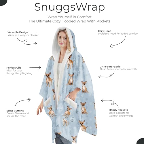 E&S Pets Sherpa Wearable Blanket Hoodie for Women – Soft Fleece Snuggs Wrap – 32 Dog & Cat Breeds – Warm Pet Lover Gifts - color: Chihuahua Tan