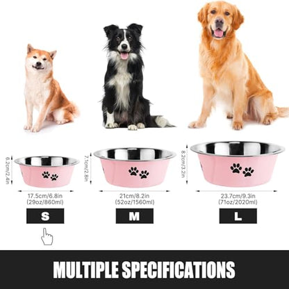 Stainless Steel Dog Bowls, Nonslip Rubber Bottom No Spill Proof Skid Metal Insulated Dog Bowls for Large Medium Small Breed Dogs (Pink, 3.6 Cups/29 OZ) - color: Pink, size: 3.6 Cups/29 OZ