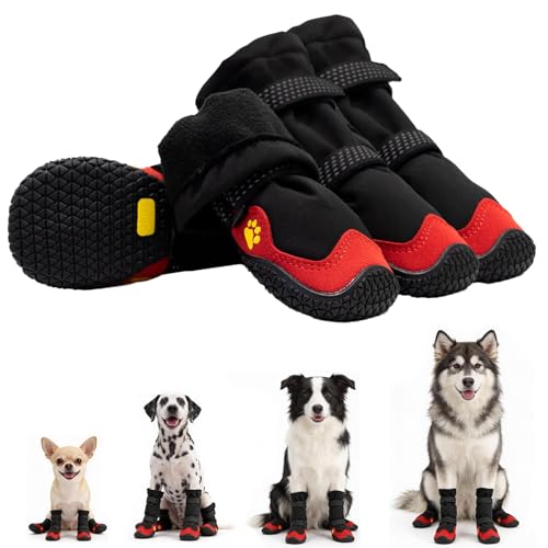 Dog Boots for Snow & Hiking, Waterproof High Top Protectors with Adjustable Reflective Straps, Anti-Slip Paw Protection Shoes for Mud and Hot Pavement-Ideal for Small to Large Dogs(Black, 6) - size: 6 (Width 2.56 inch) for 63-78 lbs