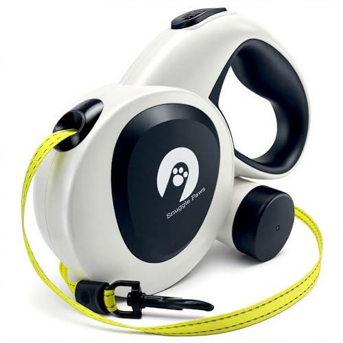Snuggle Paws Retractable Dog Leash 16ft – Heavy Duty All-in-One Dog Leash with LED Flashlight, Poop Bag Holder, Chew Proof Steel Cable & Reflective Tape – Size L - size: L | 16.4 ft | 110 lbs