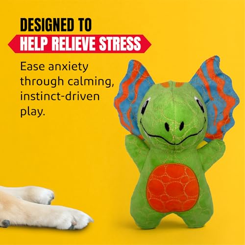 Bite Force - Durable & Strong Dog Toy Green Dino with Squeaker, Kevlar-Reinforced for Aggressive chewers. - color: Medium - Dilophosaurus
