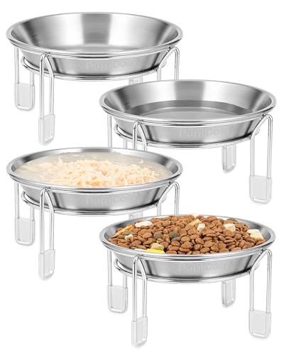 Elevated cat Bowl, 6.3" Wide Raised Stainless Steel Cat Food and Water Dishes, Small Dog Bowl, Whisker Friendly, Anti-Vomiting, Neck Stress-Free, Non-Slip Stainless Steel Stand with 4 Legs- 4Pack - color: 4PC