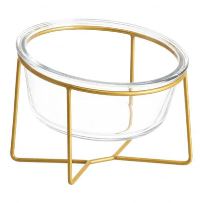 Large Glass Tilted Elevated Cat Dog Bowl Raised Cat Food Water Bowl Dish Pet Comfort Feeding Bowls with Gold Iron Stand - color: Glass, size: Large