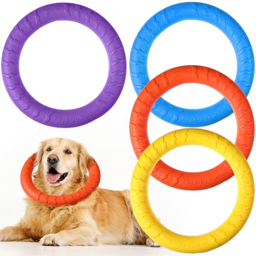 Jenaai 4 Pack Dog Ring Toy Dog Training Chew Toy for Outdoor Aggressive Durable Pet Chewers Floating Toys Puppy Ring for Large Medium Puppy Training (Multicolored,7.48 Inch) - color: Multicolored, size: 7.48 Inch