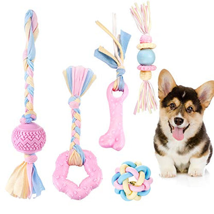 Dog Chew Toys , Teething Cotton Rope Toys for Puppy and Small Dog，Interactive Toys for Medium and Large dog - color: pink
