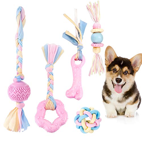 Dog Chew Toys , Teething Cotton Rope Toys for Puppy and Small Dog，Interactive Toys for Medium and Large dog - color: pink