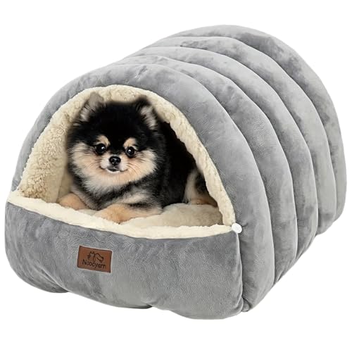 Covered Cat Bed Cave for Indoor Cats, 2-in-1 Enclosed Pet Bed for Small Dogs and Kittens with Zippered Washable Cat Mats, Cat House Bed, Grey - color: Grey, size: 23.6x18.9