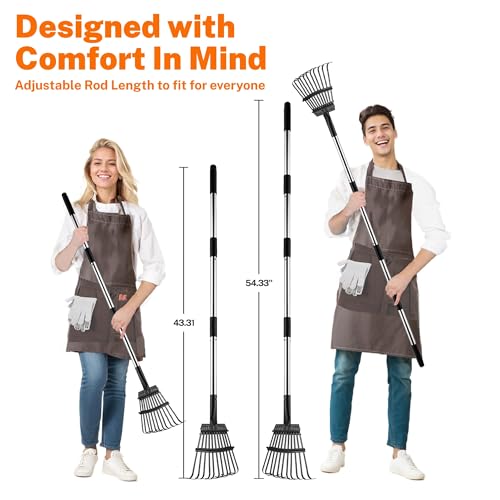 Toozey Dog Pooper Scooper for Large Dogs — 54" Extra Long Handle Poop Scooper for Yard Use, Extra Large Metal Tray & Bag Holder | Easy Cleanup for All Dog Sizes with 20 Bags - size: 54.33" Handle Rake